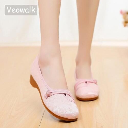 Veowalk Jacquard Cotton Women Slip-on Ballet Flats Minimalist Style Ladies Casual Ballerinas Shoes Soft Canvas Vegan Shoes