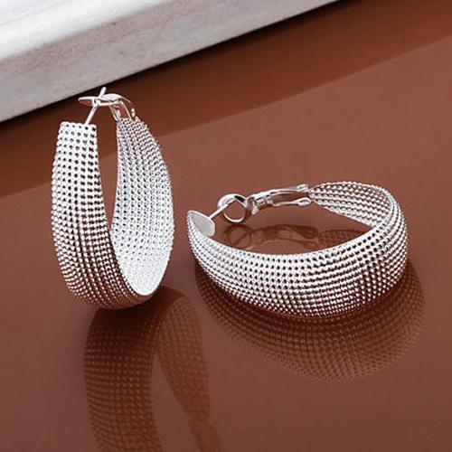 1 Pair Womens Fashion Korean Style Enclosure Hoop Earrings Silver Plated Jewelry hot