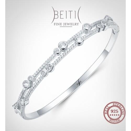 Beitil Dazzling Round Clear Zircon Real 925 Sterling Silver Bracelets For Women Romantic Wedding Fine Fashion Jewelry