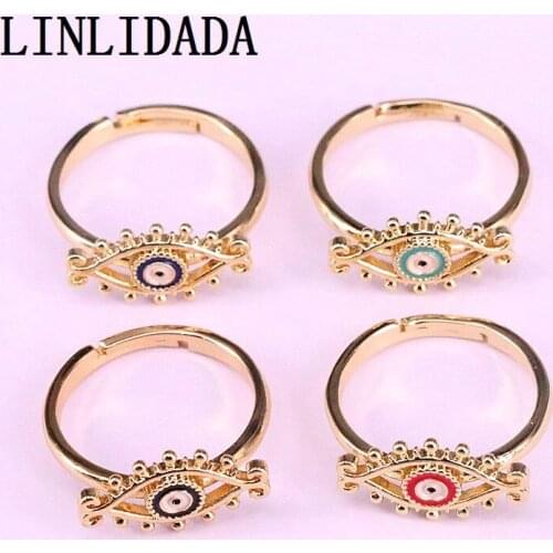 10Pcs 2019 Fashion Adjustable Gold Color Party Jewelry Enamel Eye Finger Rings