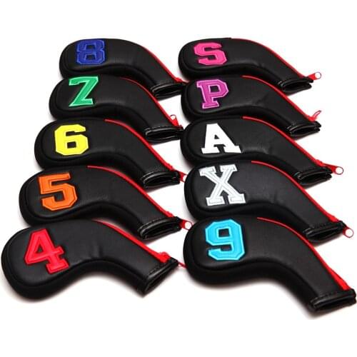 10pcs Colorful Number Black PU Golf Club Irons HeadCover Zipper Wedges Cover Headover