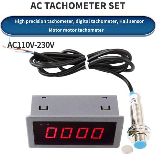 12V 24V 1 Set Measuring Gauge 4Digital Blue/Green/Red LED Tachometer RPM Speed Meter 10-9999RPM Hall Proximity Switch Sensor NPN
