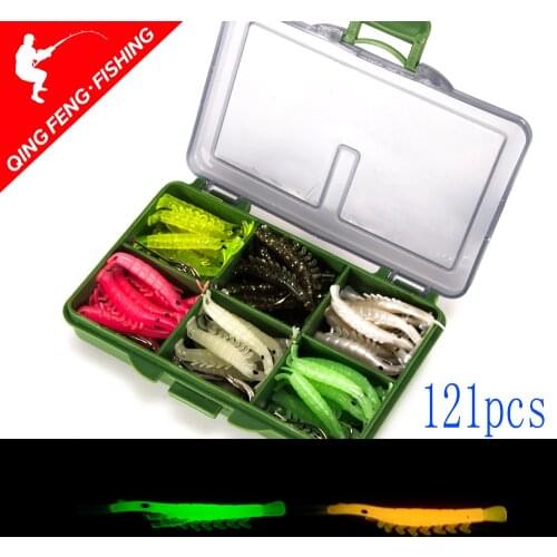 121 pcs/set Soft silicon shrimp bait 4.4Cm Luminous Lure bait with Single Hooks