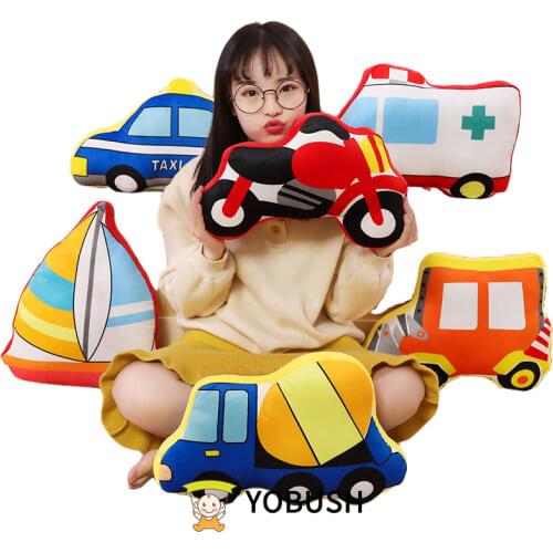17 Kinds Vehicles Plush Pillow Decor Cartoon Transportation Throw Pillows Kids Excavator Police Auto Sailboat Motorbike Cushion
