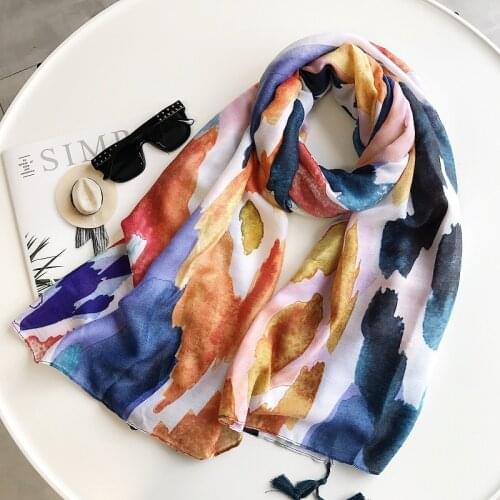 2018 Fashion Cotton Ink Painting PatternTassel Scarves Shawls Ombre Print Tassel Muslim Muffler Wrap Scarf Hijab Free Shipping