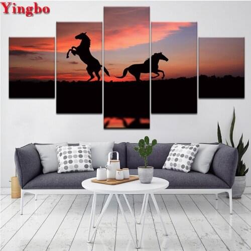 2020 DIY Diamond Painting Horse Sunset Scenery Full Round Diamond Embroidery sale Kit Pictures Rhinestones painting Accessories