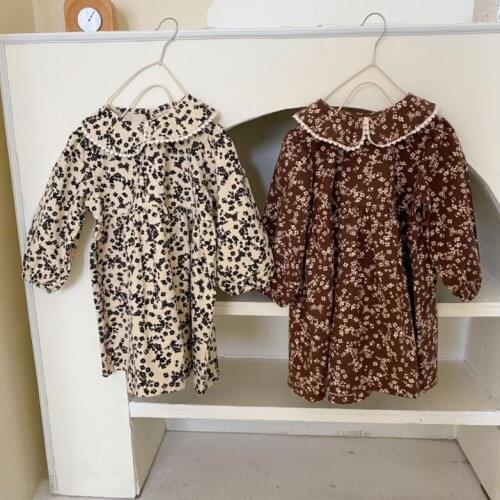 2021 Korea style girls printed dress fashion cotton full sleeve autumn girls dresses