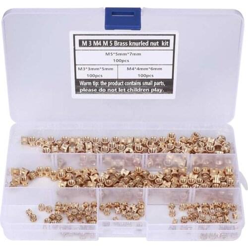 300Pcs M3x5/M4x6/M5x7mm Brass Insert Nut Set Hot Melt Injection Molding Knurled Nuts Assortment Kit CNC Parts With Storage Box