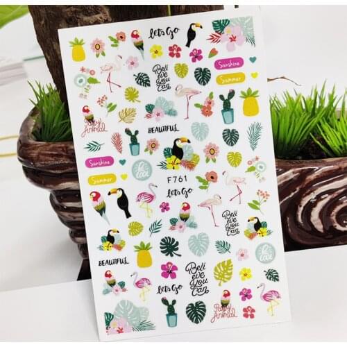 3D Nail Sticker Color Flowers Leaf Bird Cactus Stickers for Nails Self-Adhesive Design Sticker for Manicure Nail Art Decoration