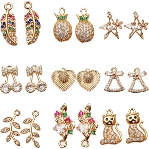 4p Gold plated sparking Zircon crystal Charms Pendants accessories Necklace earrings findings Jewelry Making material Suppliers