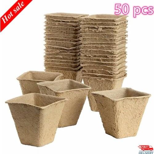 50 Pieces Square Plant Starter Peat Pots Flower Vegetable Seedlings Nursery Cup Paper Planter Pot Garden Supplies