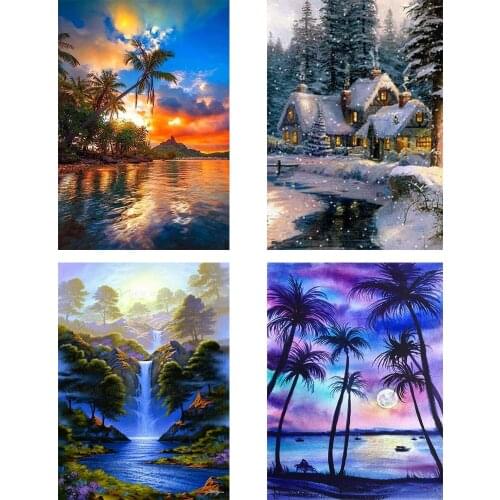 Full crystal DIY diamond painting moon tree 5D handmade diamond embroidery mosaic seaside landscape art kit home decoration gift