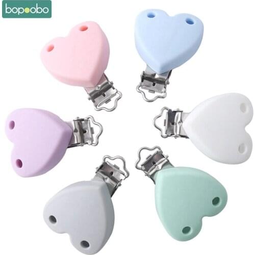 Bopoobo 1pc Baby Teether Silicone Heart Teether Pacifier Clip Holder For Nipples Pacifier Chain Accessories Silicone Teether
