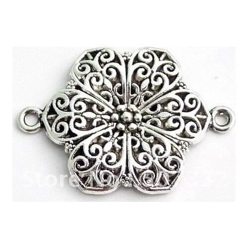 Free Shipping 31mm old silver colour zinc alloy bead flower clasp beads 30pcs/lot ADS004