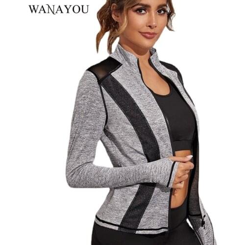 WANAYOU Quick Dry Yoga Shirt Women Breathable Gym Fitness Jacket Stand Collar Outdoor Sportswear Long Sleeve Activewear Tops
