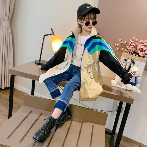 Girls Babys Kids Windbreaker Coat Jacket Outwear 2021 Splicing Spring Autumn Cotton Buttons Cardigan School Childrens Clothing