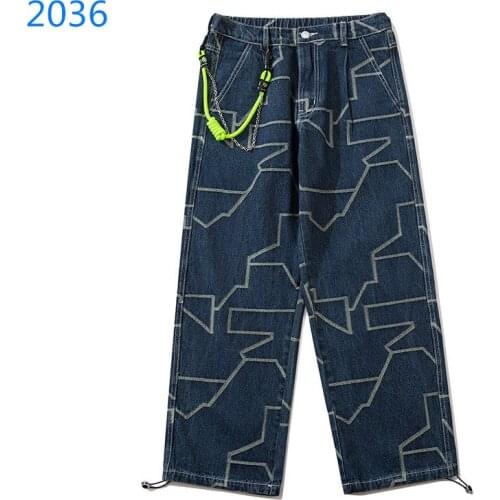 Anime Printed Jeans College Style Loose Men and Women Trousers 2021 Streetwear Denim Pants Fashion Mens Clothing