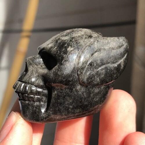 Elfin Natural crystal obsidian stone skull stone carving glossy boutique one-of-a-kind figurine Wacky Statues & Sculptures