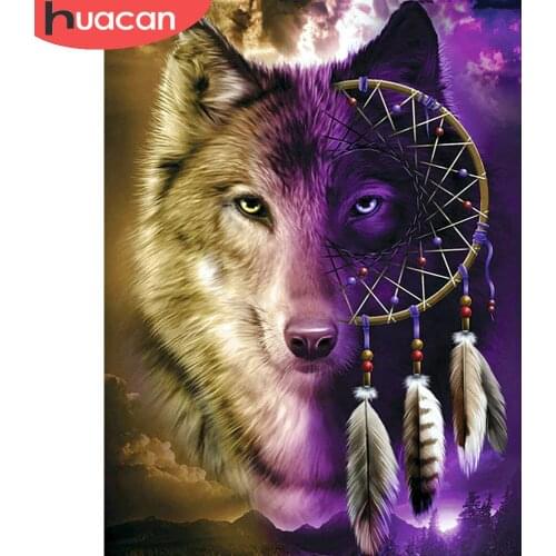 HUACAN Diamond Painting Wolf Full Square/Round Wall Decoration Diamond Mosaic Animal Embroidery Dreamcatcher Home Decor