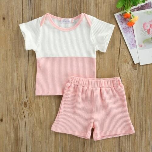 Newborn Baby Girls Fashion 2-piece Outfit Set Short Sleeve Patchwork Tops+Shorts Set for Kids Girls Summer 2021
