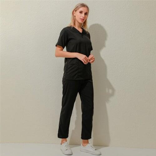 High Quality Nurse Carer Worker Suit Women Two Piece Set Men & Women Short Sleeve V-neck Tops+Pants Working Uniform Set Suit