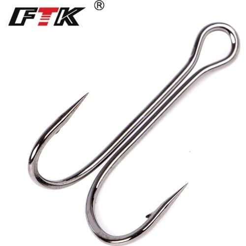 FTK Duple Hook 20pcs Long Shank Double Hook Weedless Fishing Hook Fly Tying For Jig Bass Fish Hook fishing Tackle For Soft Lure