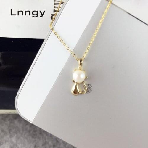 Lnngy 18K Yellow Gold Pendant Natural Freshwater Pearl Pendant Necklace Mouse Pendant Pearls 4.5-5mm Valentines Day Present