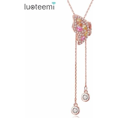 LUOTEEMI Pendant Necklace Copper CZ Butterfly Shape Long Chain Tassel 2018 New Style Vintage For Women Lady Party Jewelry
