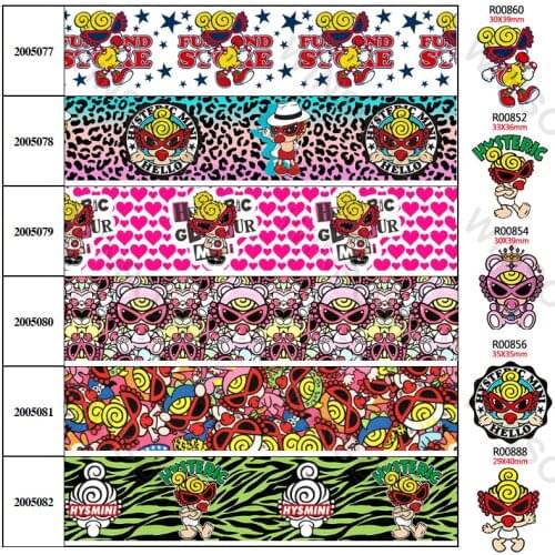 Cute Hysteric Mini Cartoon Character Ribbon 30 Pcs Planar Resins 5 Yards Grosgrain/Satin for DIY Hair Bow Decorations