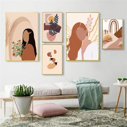 Fashion Woman Vintage Girl Abstract Leaf Wall Art Canvas Painting Nordic Posters And Prints Wall Pictures For Living Room Decor