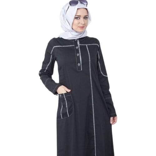 Islamic Clothing Embroidered line Lartack by Cotton Fabric Sport Style Pockets from Turkey Long Abaya for Women Summer Turkish