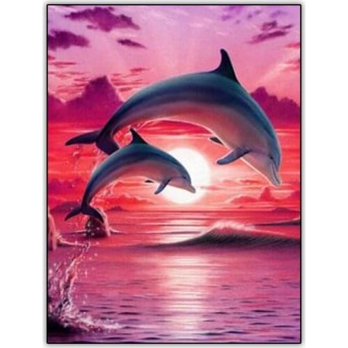 5d DIY Diamond Painting Set Animals Lucky Pink Dolphin Full Drill Square Diamond Mosaic Embroidery Kit Wall Art Decoration Home