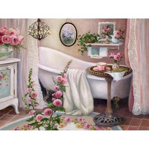 Landscape Bathroom DIY Embroidery 11CT Cross Stitch Kits Needlework Craft Set Printed Canvas Cotton Thread Home Sell