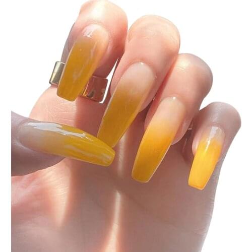 24pcs French False Nails With Glue Leopard Amber Gradient Fake Nails Press on Nails Ballerina Nails Tips DIY Nail Art Decoration