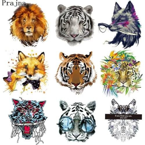 Prajna Punk lion Animal Patches Heat Transfer Sticker Iron On Patches Transfers For Clothes PVC Vinyl Decal Wolf Rock Decoration