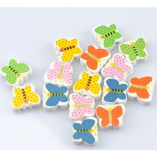 2017 New Mixed Butterfly Pattern Butterfly Wooden Spacer Beads For Jewelry making DIY 19x17mm 50pcs MT1464