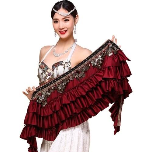 2019 New Women Belly Dance Hip Scarf Belly Belt Dancing Wrap Coins Bellydance Tribal Clothes Gypsy Costume Accessories 3 Color