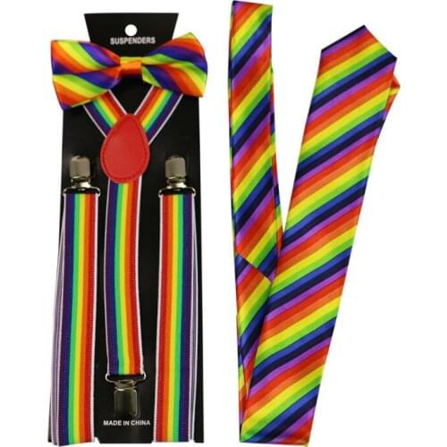 New Rainbow Strap Clip Comfortable Colorful Striped Pants Tie Tie Three-Piece Adult Strap Set