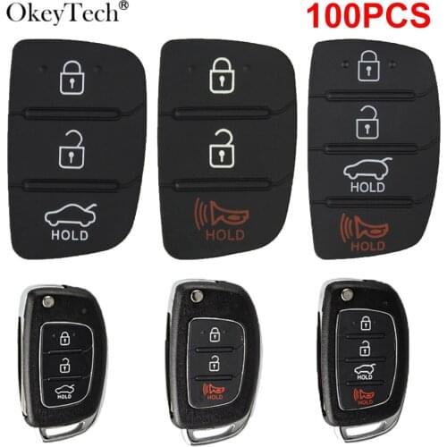 OkeyTech 100pcs 3/4 Buttons Replacement Flip Remote Car Key Rubber Button Pads For Hyundai HB20 SANTA FE IX35 IX45 Key Cover Fob