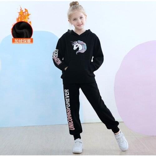 Autumn Winter New Teen Girls Clothing Set 2021 Kids Casual Thicken Sport Suits Cute Unicorn Hooded Pullover Pants Girls 2pcs Set
