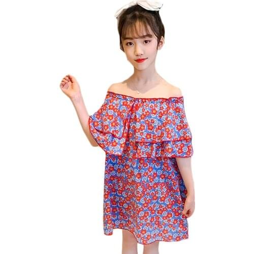 Dresses For Girls Floral Dress Girls Shoulderless Summer Dress For Kids Casual Style Costume Girl 6 8 10 12 14