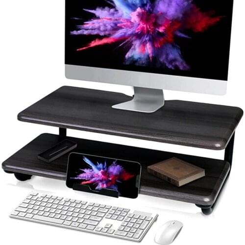 2 Tiers Computer Monitor PC Stand Riser Metal Desk Laptop Stand Organizer Home Office Screen Shelf Monitor Holder Lapdesk 44lbs