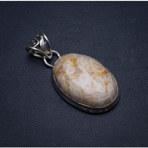 Natural Fossil Coral Handmade Unique 925 Sterling Silver Pendant 1 3/4" U0133