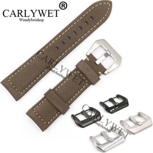 CARLYWET 22 24 26mm Suede Brown Real Leather Handmade Thick Replacement Wrist Watch Band Strap Belt