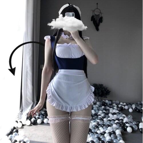 Sexy Maid Costumes Women Kawaii Underwear Backless Low Chest Bodysuit Lace Apron Erotic Lingerie Sm Porno Outfit
