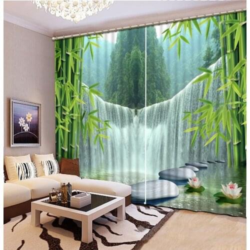 Green landscape waterfall curtains 3D Curtain Luxury Blackout Window Curtain Living Room blackout curtains