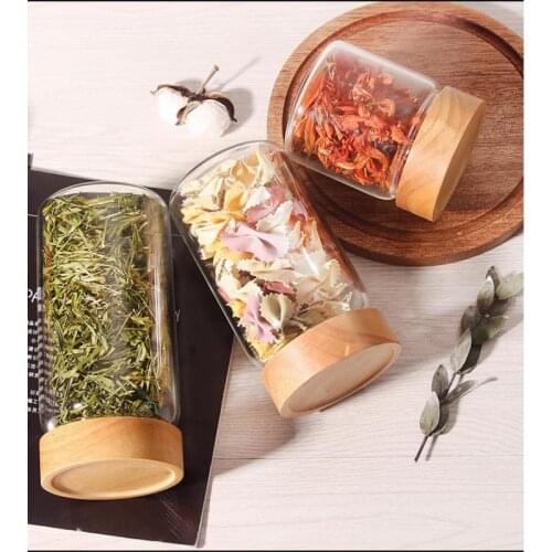 Glass Jar With Bamboo Lid Sealed Canister Food Storage Bottles Container Kitchen Storage For Loose Tea Coffee Bean Sugar Salt