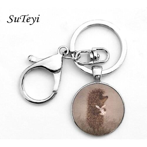 Suteyi Classic Hedgehog Pendant Keychain Silver Color Keychains For Women Bag Accessories-Abaicer Men Car Key Chains Jewelry