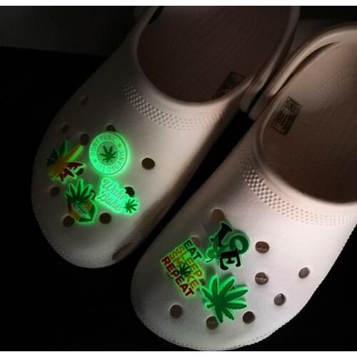 1pcs Hot Weed Luminous Shoe Charms Dog Panda Fox Paw Fluorescent Shoe Decorations Avocado Glowing Accessories for Clog Sandals