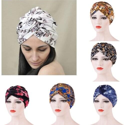 Double-layered Fabric Twisted Turban Cap Womens Headwrap Muslim Bonnet Beanie African Printed Hat Islamic Headwear Turbanet